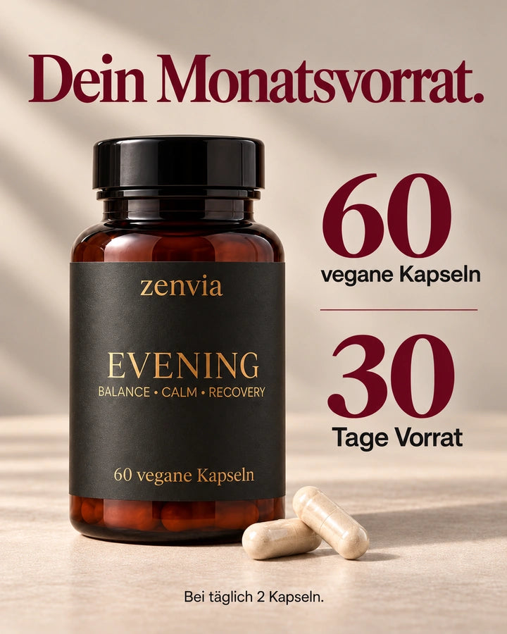 60 vegane Evening-Kapseln für 30 Tage bei täglich zwei Kapseln.